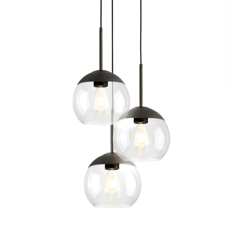 Luminaire suspendu en verre Shynar Globe, Clair, Bronze foncé
