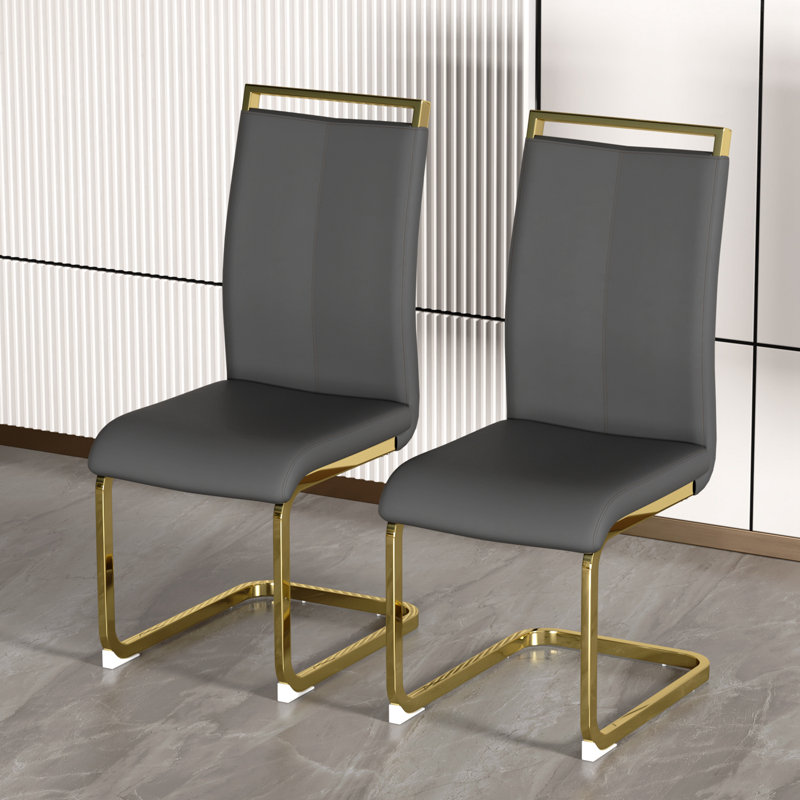 Yoanna PU Leather Upholstered Dining Chair, Dark Gray, Gold