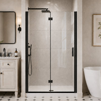 Porte de douche pliante semi-sans cadre avec verre trempé de 6 mm (1/4 po) Leroka