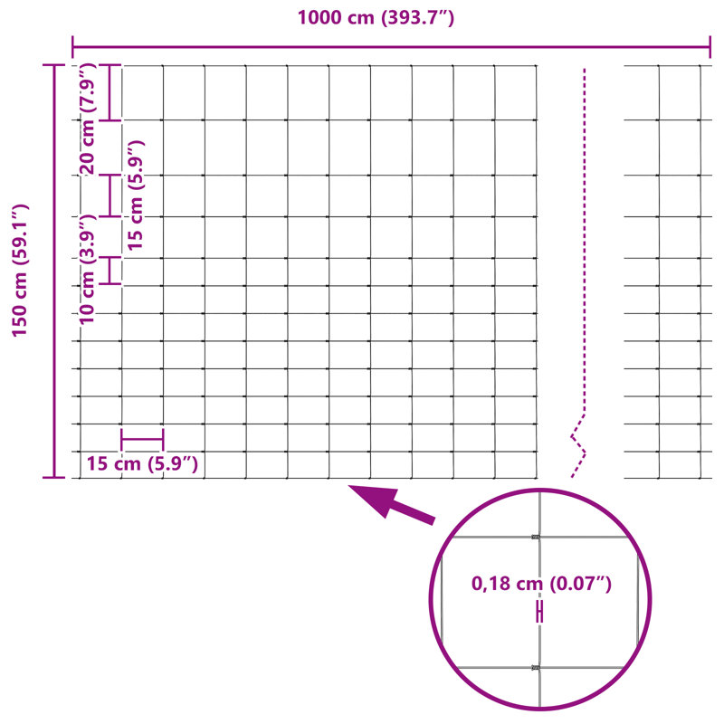 Vidaxl Field Fence Galvanised Steel, 150cm H x 1000cm W