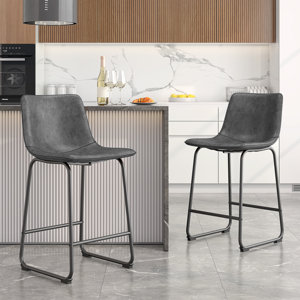 Evre Faux Leather Bar Stools, Upholstered Counter Stools, Modern Kitchen Chairs with Metal Frame