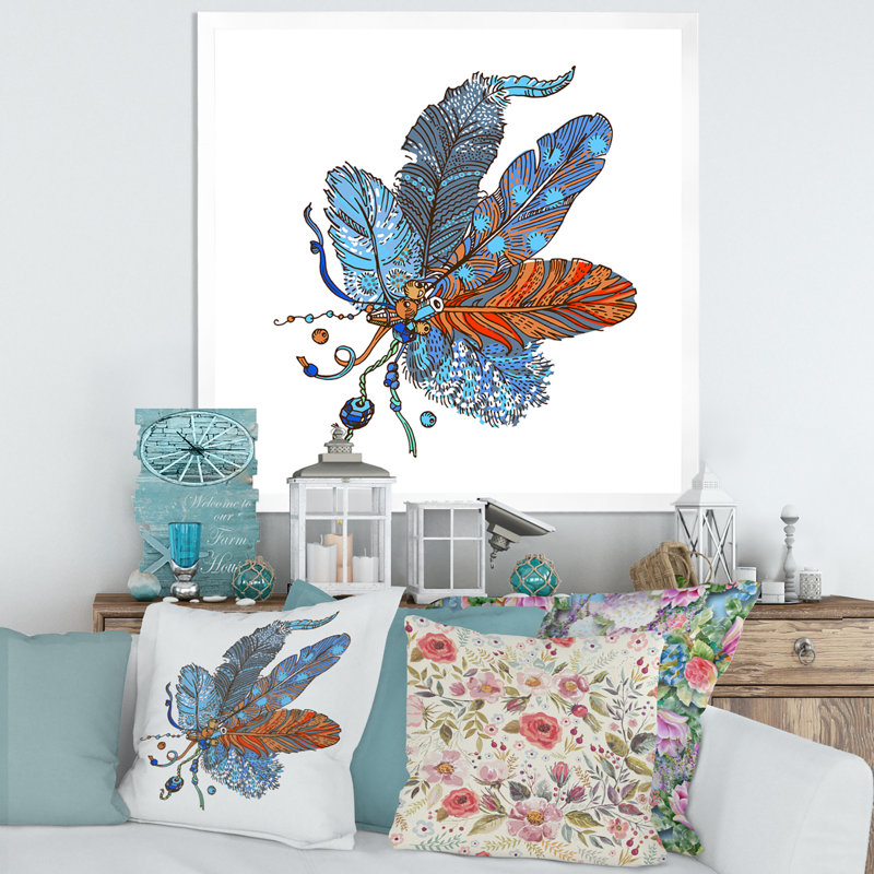 «Ethnic Boho Style Design», impression sur toile encadrée, Cadre blanc, H 16 po x l 16 po x P 1 po