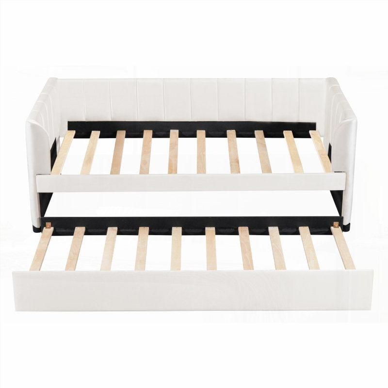 Lit de jour simple rembourré avec dossier ergonomique Lit gigogne, beige - aucun sommier requis, soutien solide, Beige