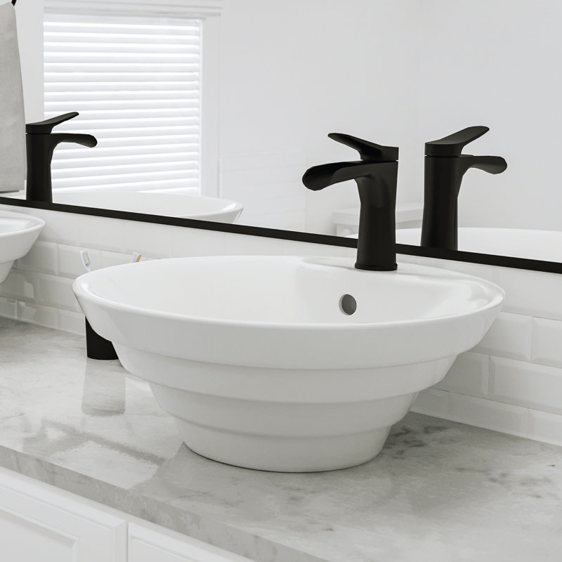 Karran Valera 19 In. Vitreous China Round Vessel Bathroom Sink With Overflow Drain