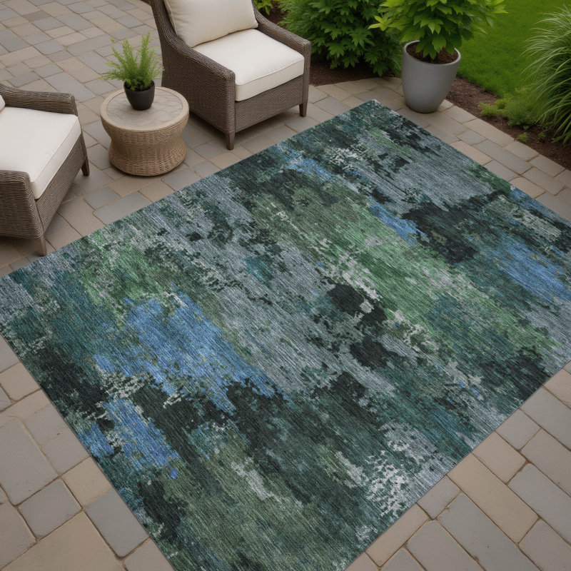 Machine Washable Indoor/Outdoor Chantille ACN2813 Abstract Rug, 8' x 10', Green