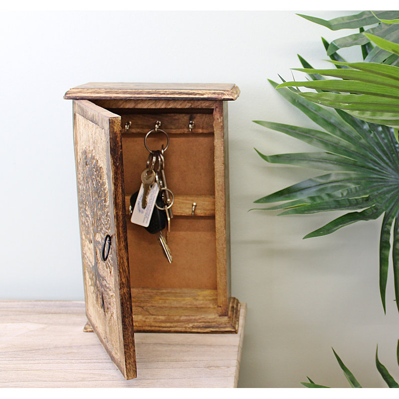 Solid Wood Wall Organizer with Key Hooks