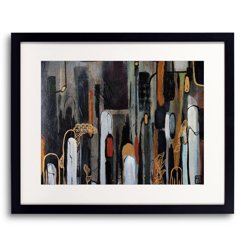 NY1975 par Novi Lim - Peinture, H 17,25 po x l 21,25 po, Papier avec cadre noir