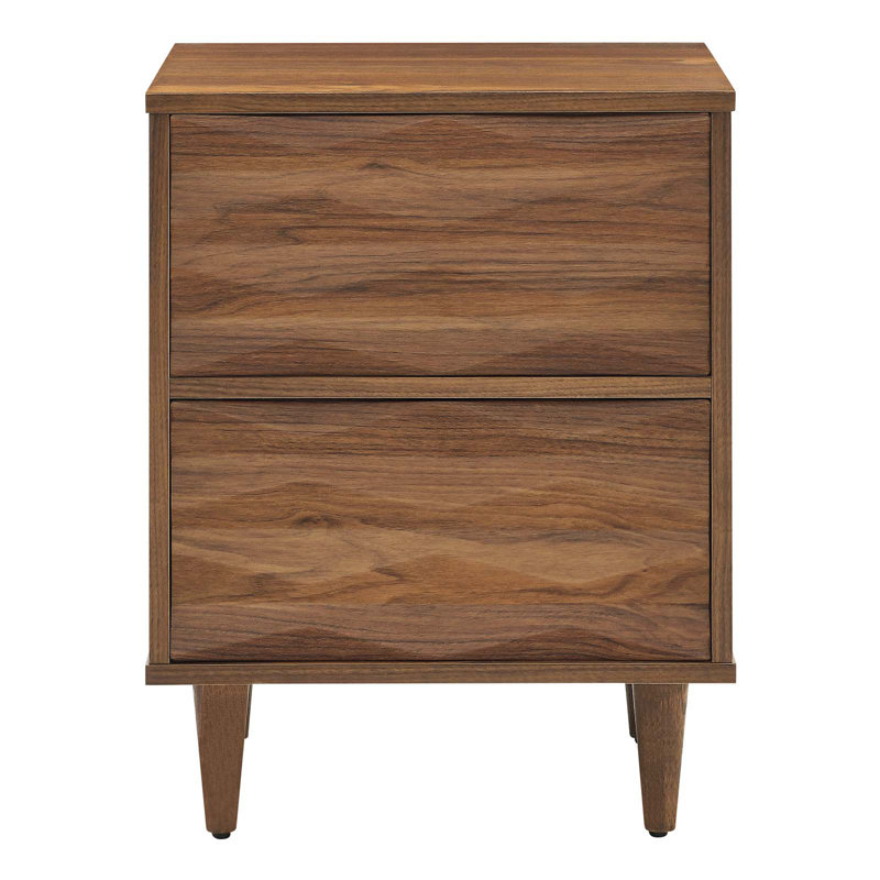 Walnut 2-Drawer Nightstand with Tapered Legs