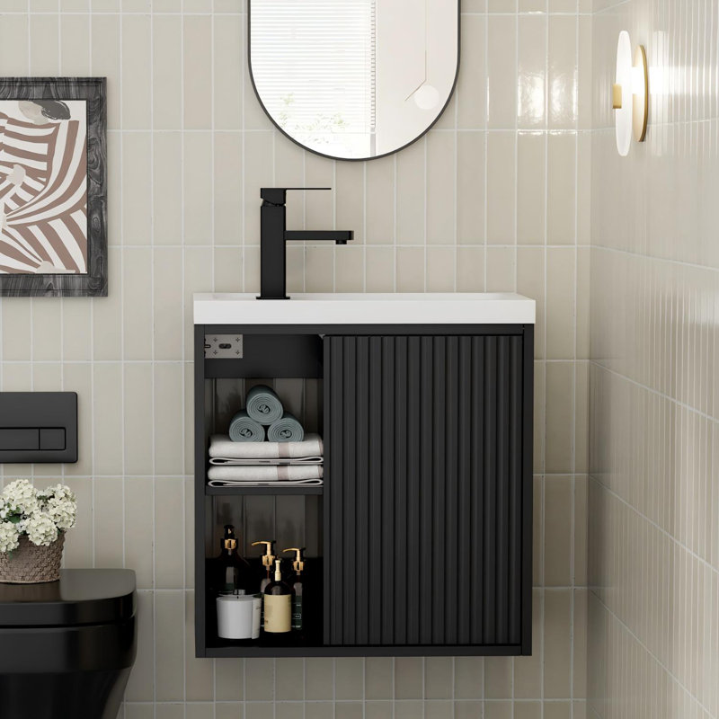 20" Wall Mounted Small Bathroom Vanity with Integrated Sink, Faucet, Drain, Black