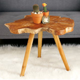 Nygaard Teak Wood Handmade Live Edge Side End Brown Accent Table with Tripod Legs