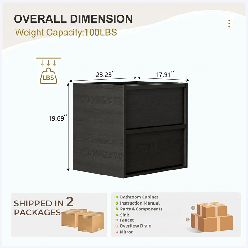 Armoire de salle de bain 24 po seulement, sans lavabo, meuble de rangement moderne pour salle de bain, base de meuble-lavabo 24 po