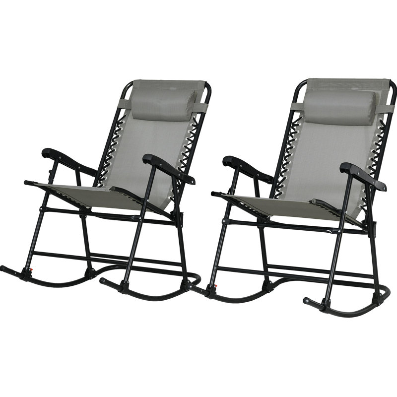 Ensemble de chaises berçantes d'extérieur 2 pièces, ensemble de chaise berçante pliable pour patio avec appui-tête