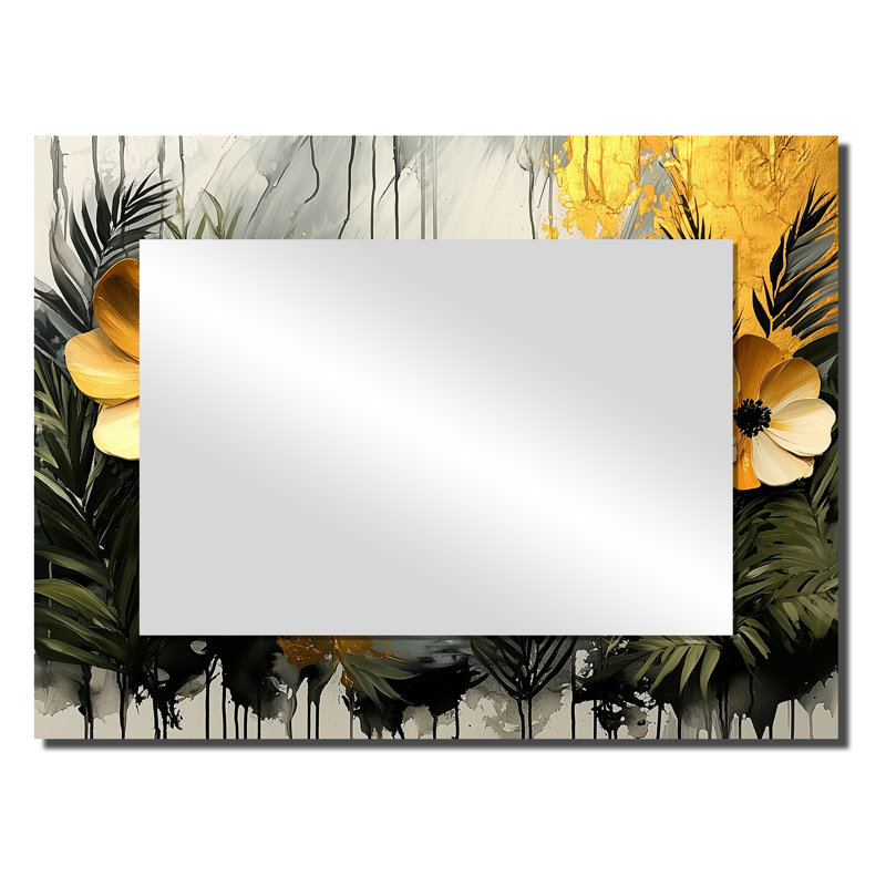 Minimalisme fougères Golden Spring Symphony I - art mural miroir floral - imprimé sur métal, 24 po x 32 po