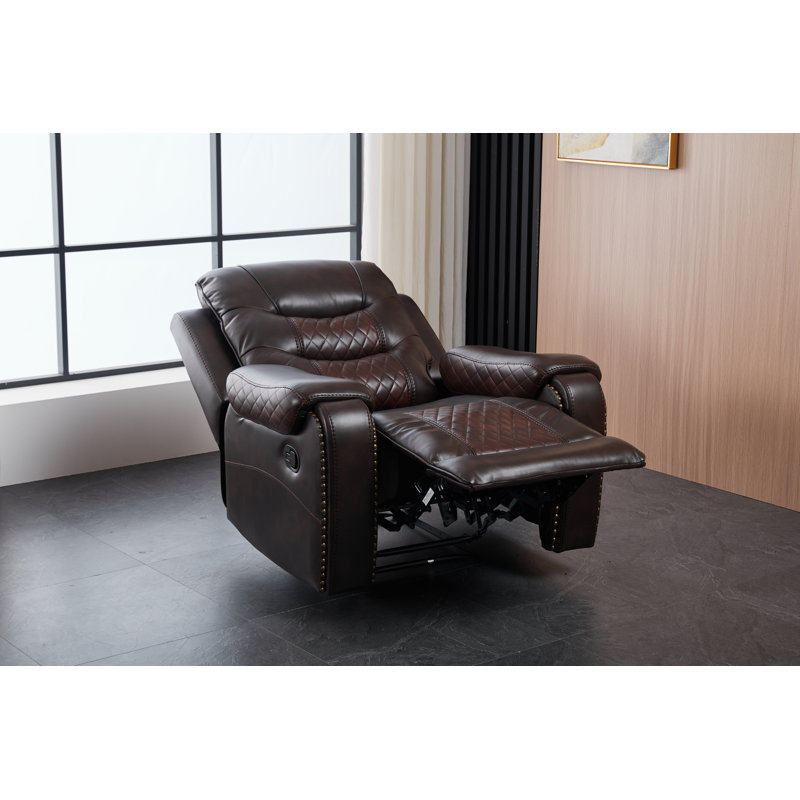 Power Leather Motion Recliner Chair Set – Navyblue Leather Reclining Living Room Furniture, Modern Power Recliner Sets For Living Room/RV/Apartment