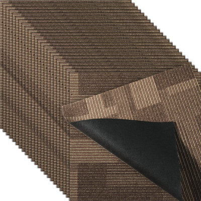 Carreaux de tapis réutilisables, carrés de tapis de 24 po x 24 po avec rembourrage attaché, carreaux de tapis rembourrés doux, installation facile pour le salon de la chambre à coucher (24 tuiles, brun mélangé)