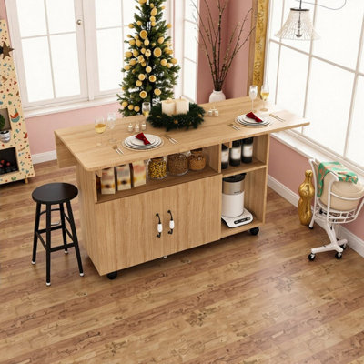 47 Inch Foldable Multi-Functional Table With Storage Shelves & Wheels Compact Dining Desk For Small Spaces