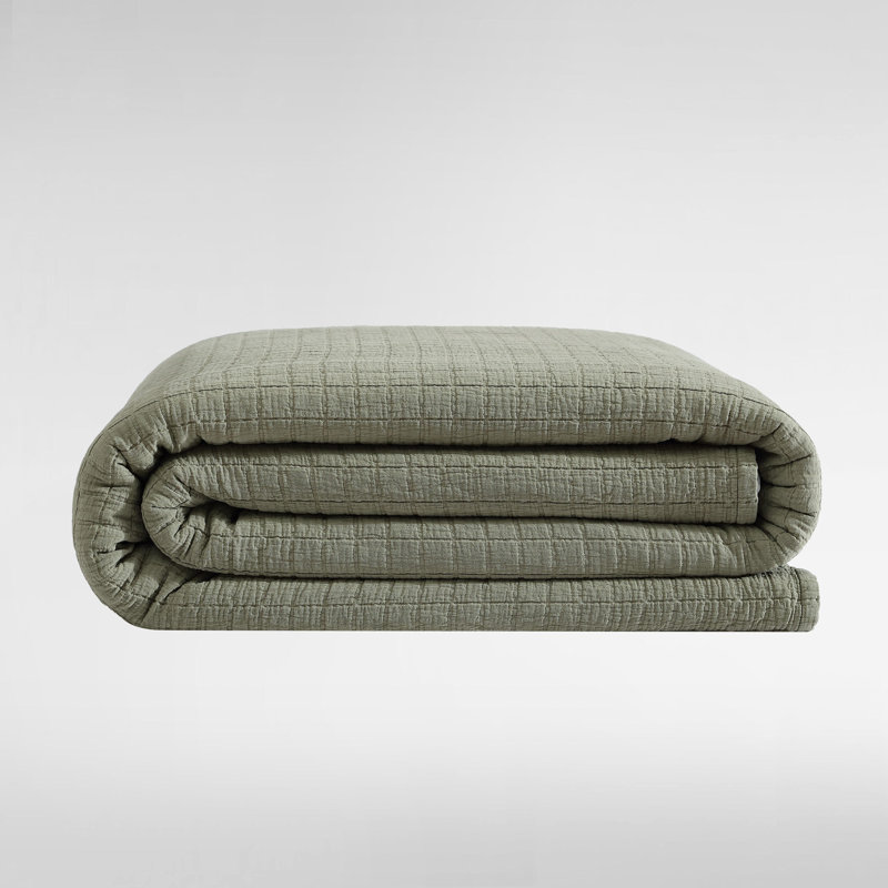 Calvin Klein Essential Garment Washed Solid Reversible Cotton Coverlet, Dark Green, Queen Coverlet