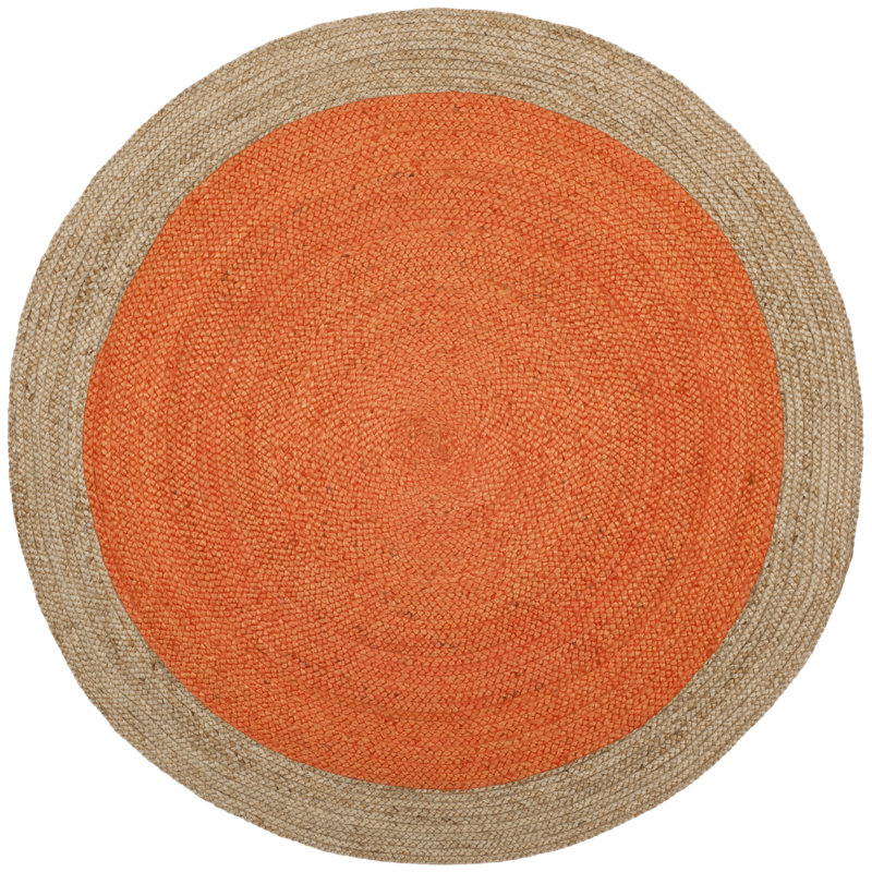 Alexina Hand-Woven Natural Jute Solid Color Area Rug, Orange, Rond 9 pi