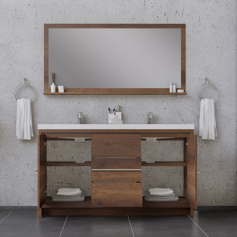 Ensemble de meuble-lavabo double 60 po Feike, Brun