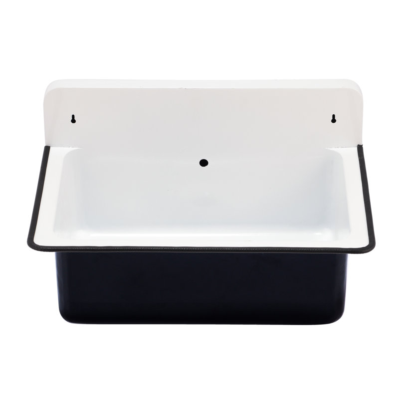 Anchor 14" Iron Rectangular Wall Mount Bathroom Sink with Overflow, Black/White