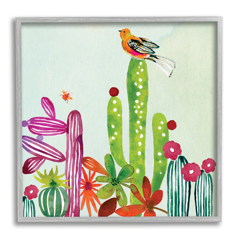 «Desert Bird On Cactus» par Claudia Bianchi, H 24 po x l 24 po x P 1,5 po, Estampe numérique Farmhouse