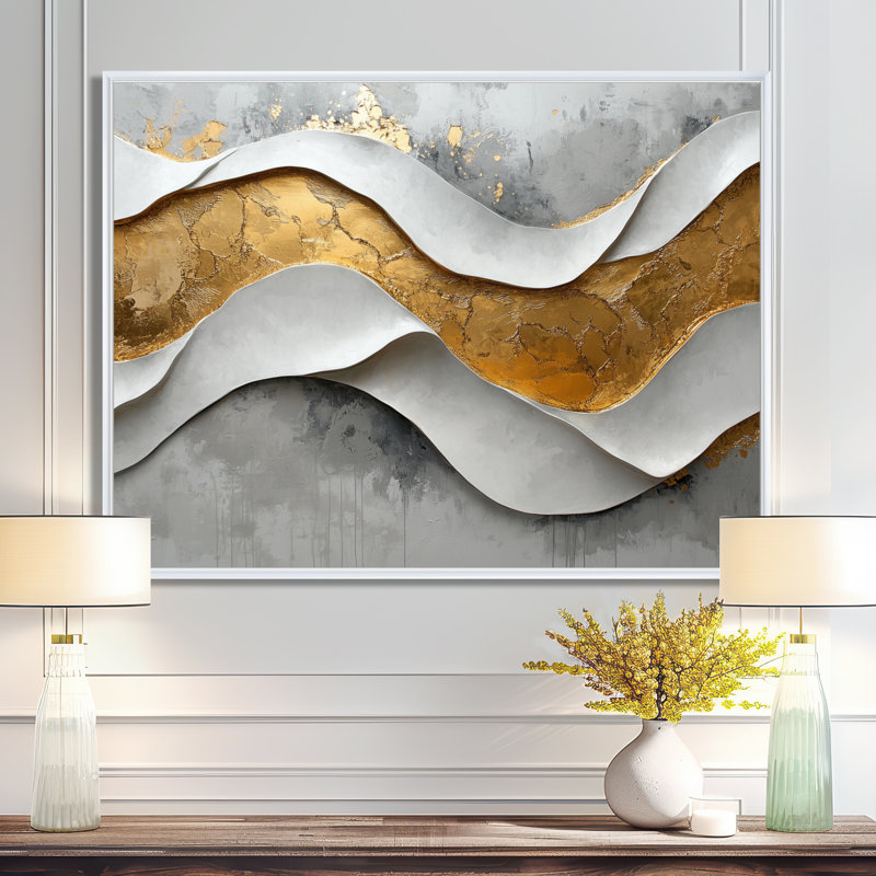 Almonte II - Abstract Large Wall Art, H 12 po x l 20 po, Cadre flottant, Blanc