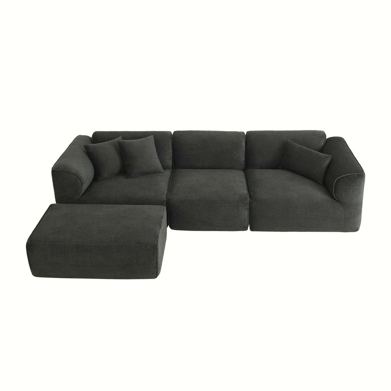 Boneless 4 - Piece Upholstered Sectional, Grayish Green Polyester
