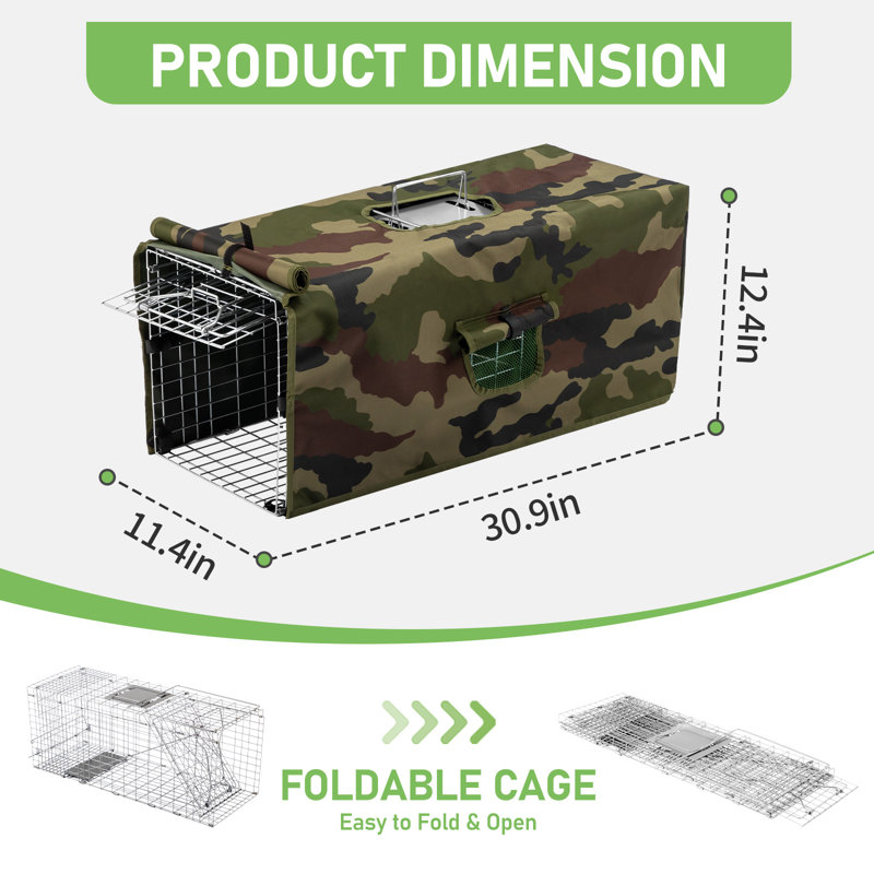 32" Silver Foldable Animal Trap With Camo Cover, Silver