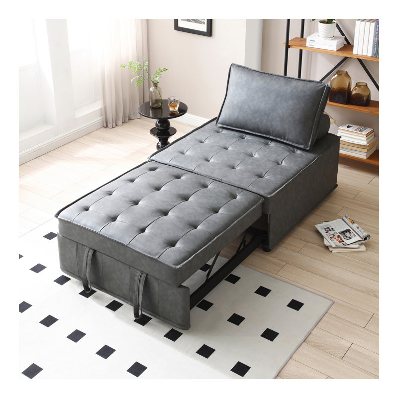 Canapé-lit polyvalent en similicuir avec repose-pieds