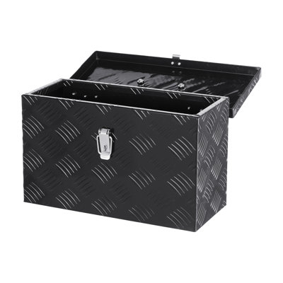 Heavy Duty Aluminum Truck Bed Tool Box, Stripes Plated Tool Box with Side Handle and Top Handle, Storage Toolbox Chest Organizer for Trailer, Pickup, RV, 16"x7.5"x10"(406x190x254mm), Black