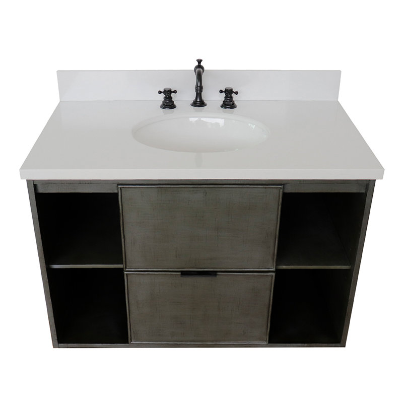 Meuble-lavabo mural simple 37 po, Quartz blanc