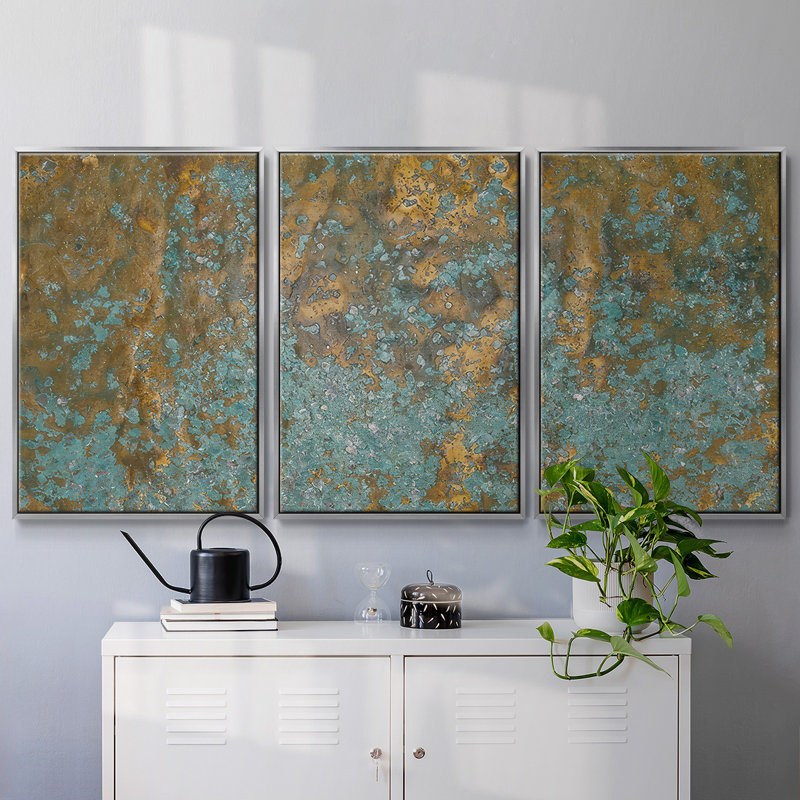Imprimé Cobre - Toile encadrée multi-pièces, H 36 po x l 75 po, Encadrement argenté