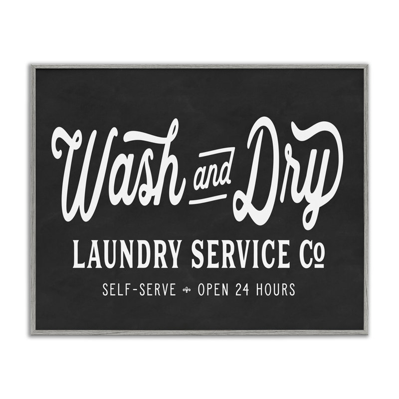 Wash and Dry Laundry Service Co. Vintage Store Typography Gray Farmhouse Rustic Oversized Framed Giclee Texturized Art by Lettered and Lined