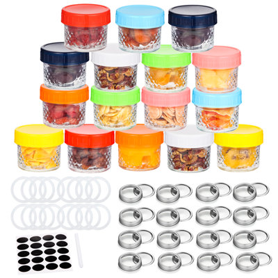 Paquet de 16 bocaux Mason en verre 4 oz avec couvercles réguliers, pots de gelée hermétiques pour miel, confiture, épices, cadeaux de mariage, bougies et aliments pour bébé