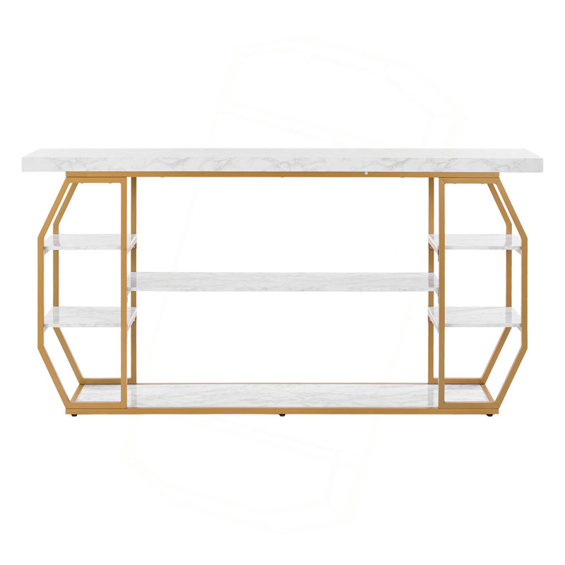 3 Tiers Marble Console Table Modern Golden Geometric Large Console Table