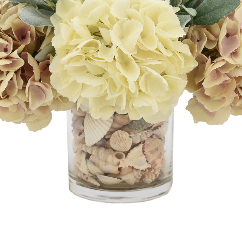 White And Mauve Hydrangea Bouquet With Shells