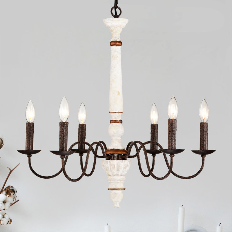 Luminaire suspendu rétro blanc et rouille avec luminaire suspendu à 6 lumières (E12 sans ampoule incluse) pour salle à manger, hall d'entrée, cuisine, chambre à coucher, salon, salle de conférence, bureau à domicile