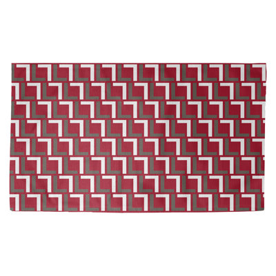 Tapis géométrique rouge / blanc / étain