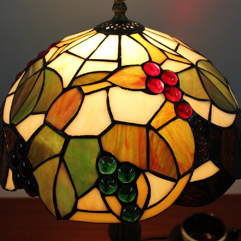 Lampe de table de chevet Tiffany E26 de 12 pouces en vitrail raisin pour chambre à coucher rétro lampe de designer rétro Art déco