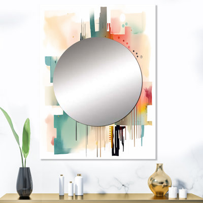«Ronika Orange and Blue Artistic Expressions II - Miroir mural décoratif géométrique, miroir moderne, impression d'art en métal