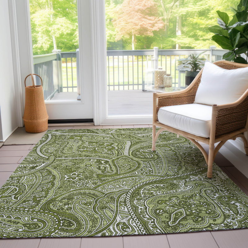 Tapis intérieur / extérieur en polyester tissé à la machine Heffington, Rectangle 10 pi x 14 pi