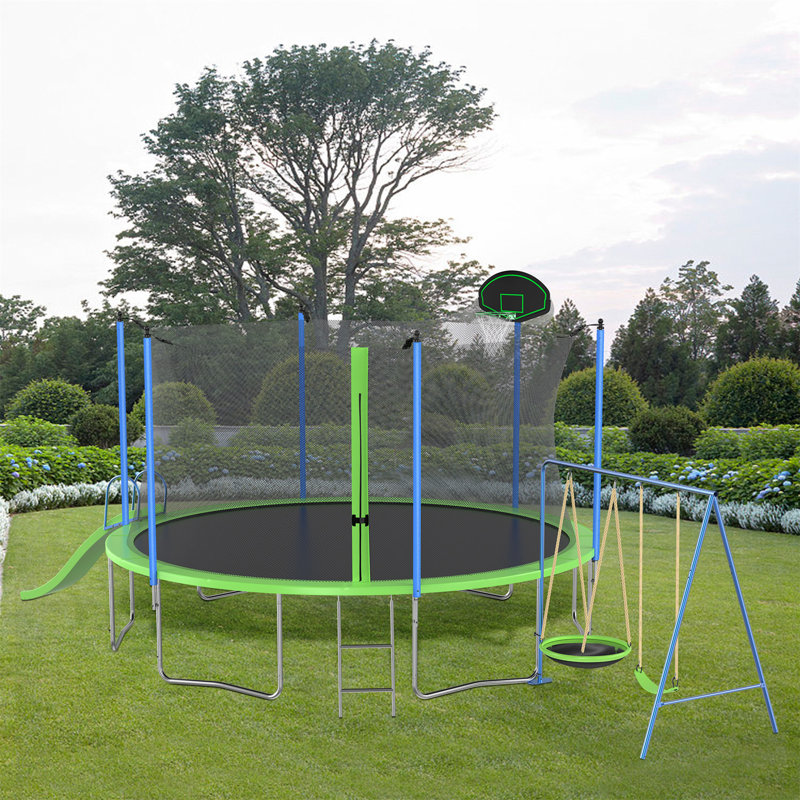 14Ft Trampoline With Slide And Swings