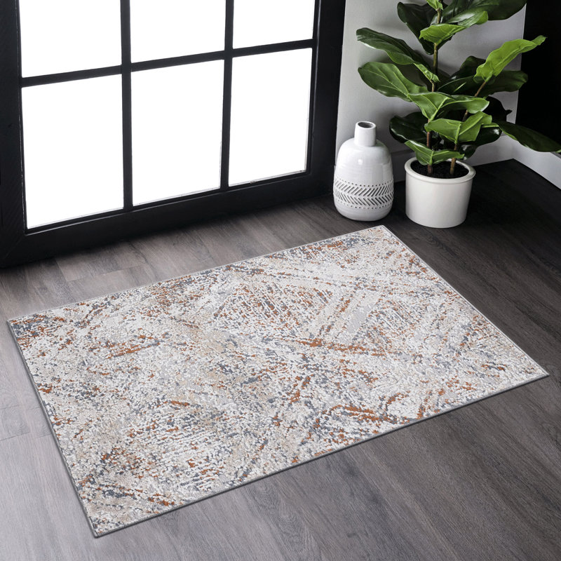 Beige Geometric Area Rug - Non-Shedding, For Living Room And Eat-In Kitchen Study, Rectangle 2' x 3'