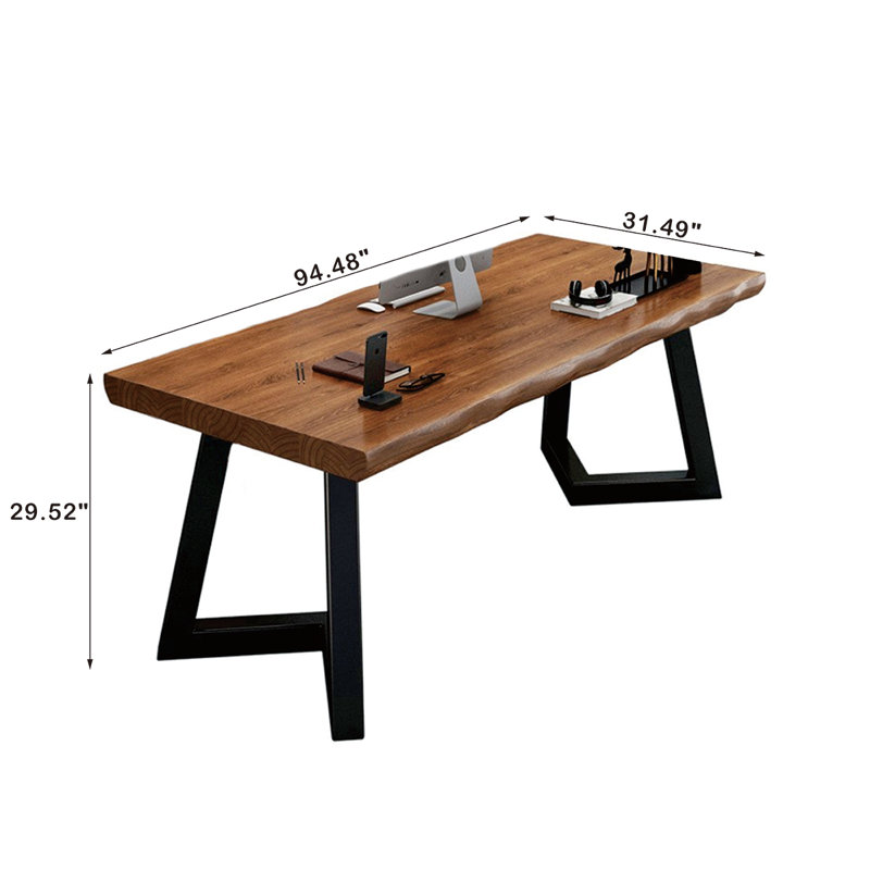 Bureau en bois massif avec plateau Drenna, H 29,52 po x l 94,48 po x P 31,49 po