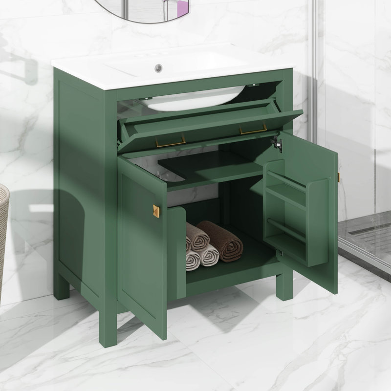 Meuble-lavabo 30 po avec lavabo, ensemble de meuble-lavabo simple autoportant avec tiroirs, une armoire et un tiroir basculant