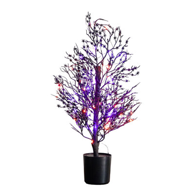 2ft. Pre-Lit Artificial Halloween Spider Twig Tree with 50 Orange & Purple LED Lights