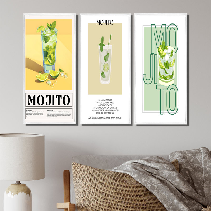 Mojito traditionnel cubain Punch I - collection d'art mural de grands cocktails, H 28 po x l 36 po, Blanc