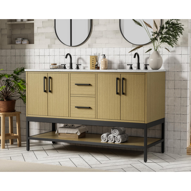 Meuble-lavabo double 54 po, Brun miel