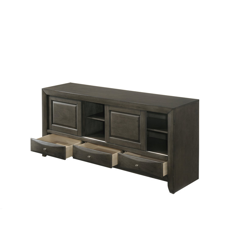 Ensemble de chambre avec grand lit 6 pièces: lit, commode, miroir, 2 tables de chevet, commode, Gris, Grand