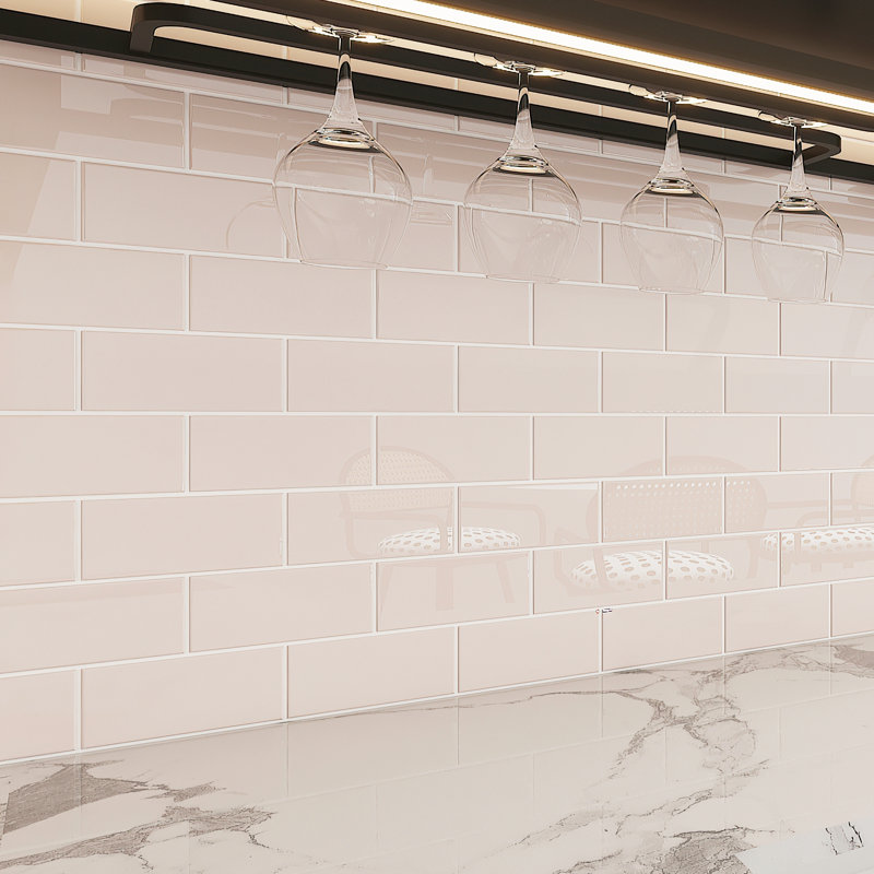Carreau de verre Subway 3 po x 6 po, Rose rose pâle